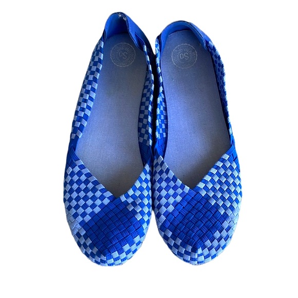 SO Cobalt Blue Stretchy Woven Fabric Flats Size 8.5 - Picture 1 of 8